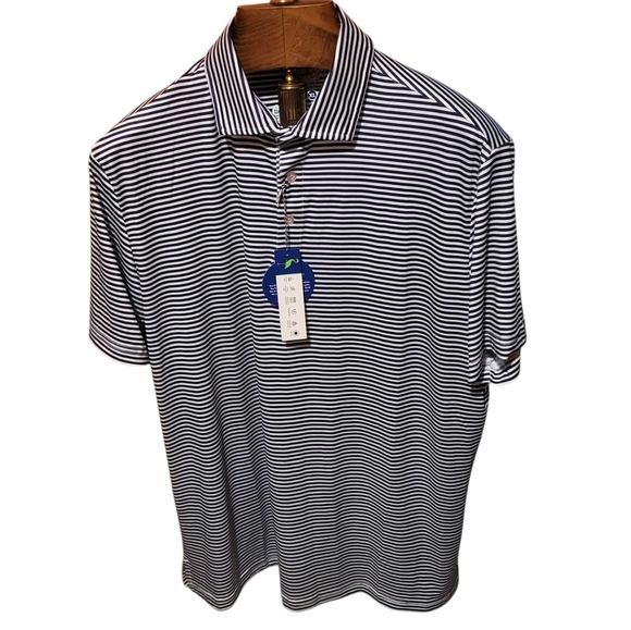 Tailor Byrd Navy Striped Performance Golf Polo UPF Quick dry Shirt Size XL NEW! - Picture 1 of 7